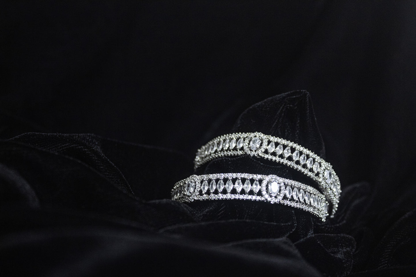 Cage Rhinestone American Diamond Bangle Set