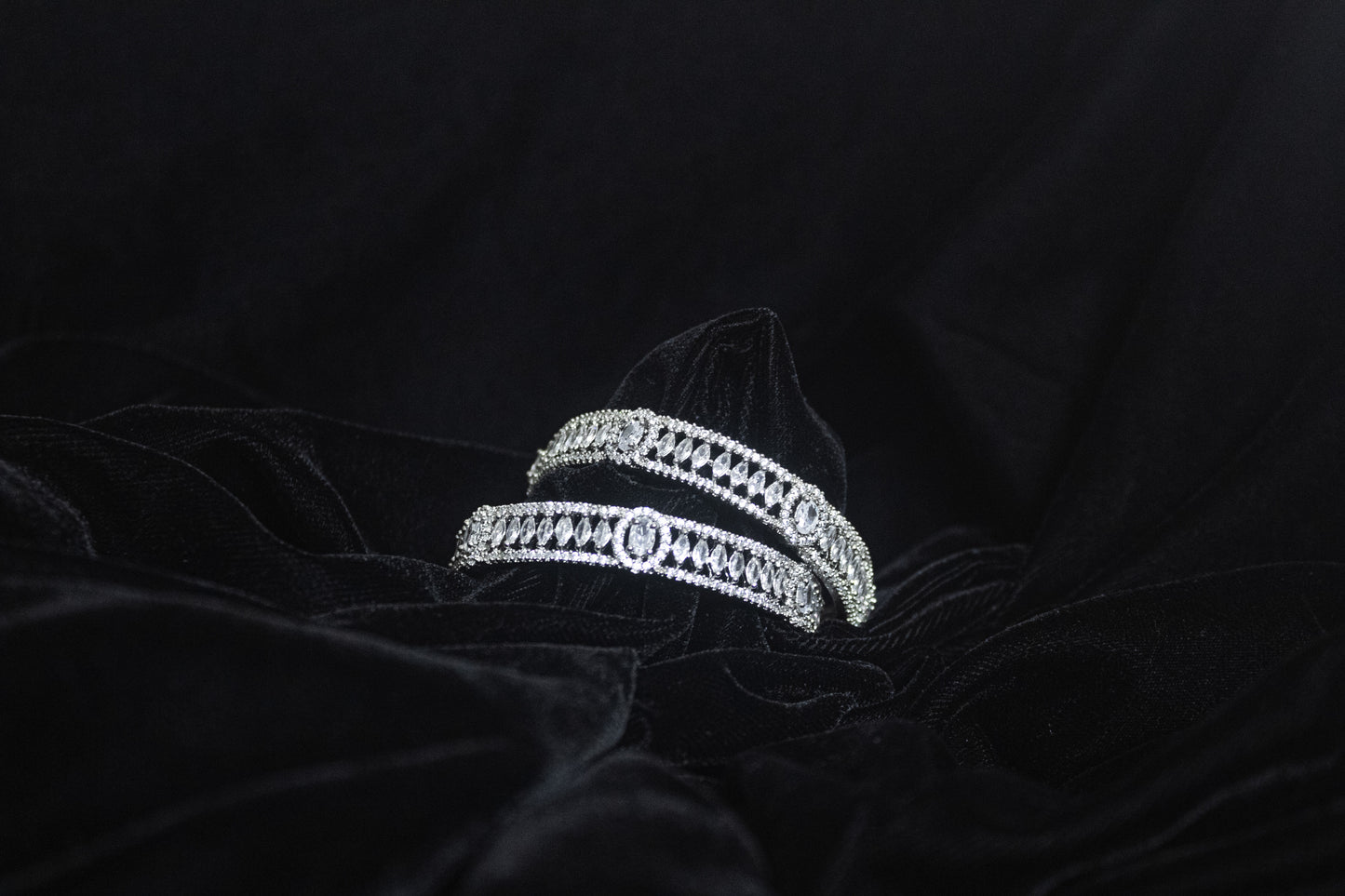 Cage Rhinestone American Diamond Bangle Set