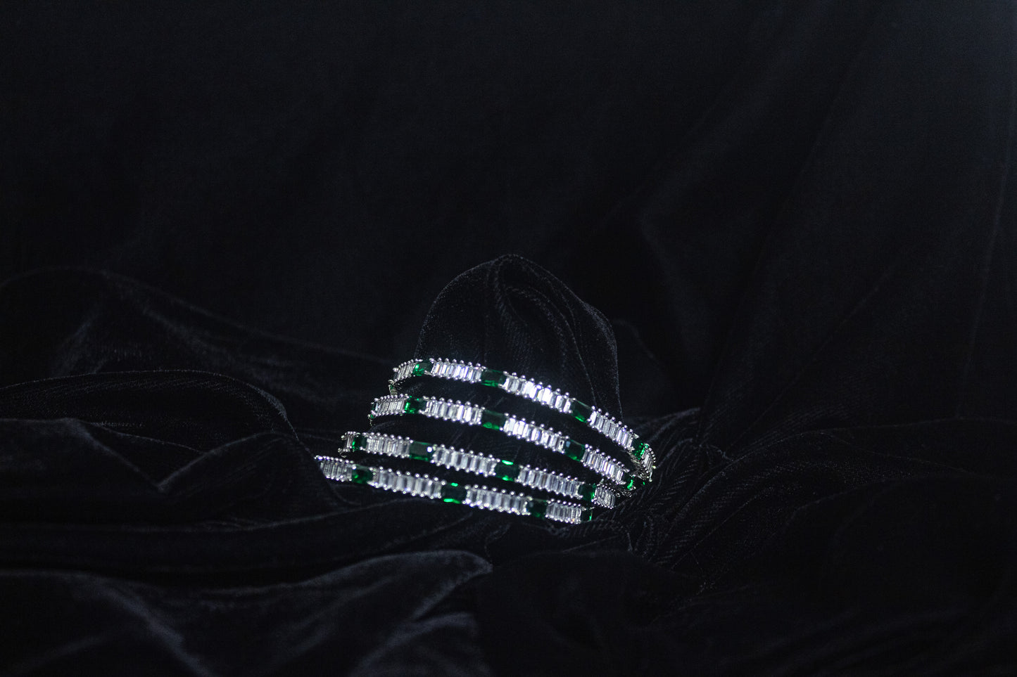 Green Stone Studded American Diamond Bangles