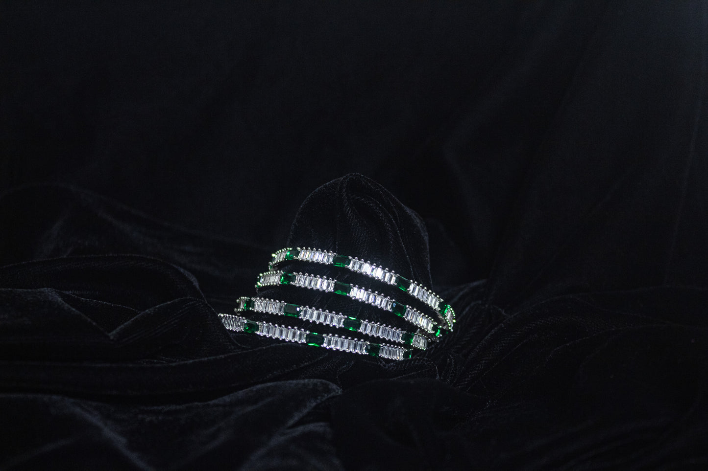 Green Stone Studded American Diamond Bangles