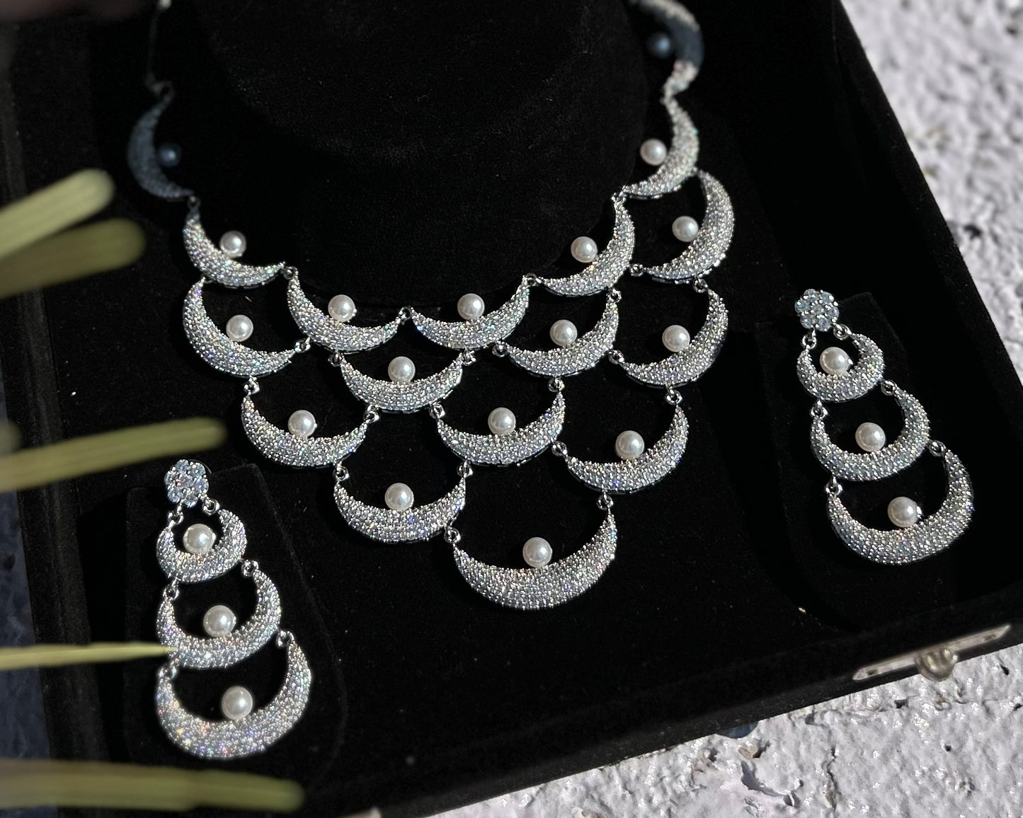 Crescent Moon American Diamond Necklace Set