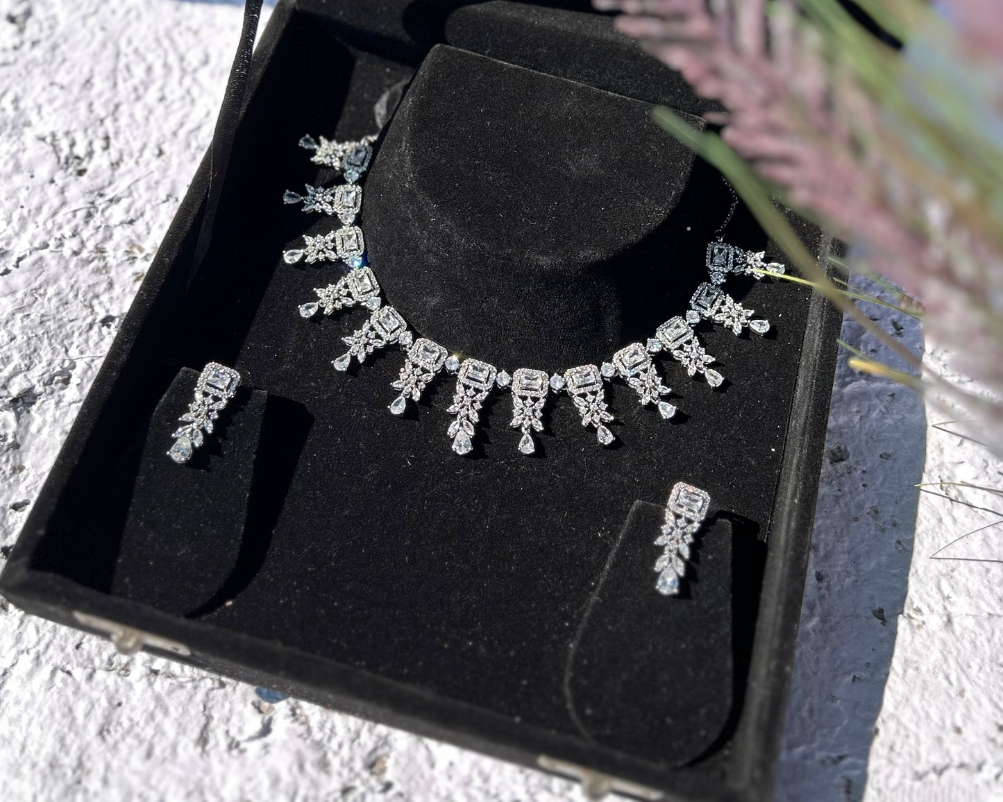 Snow Star Studded American Diamond Necklace Set