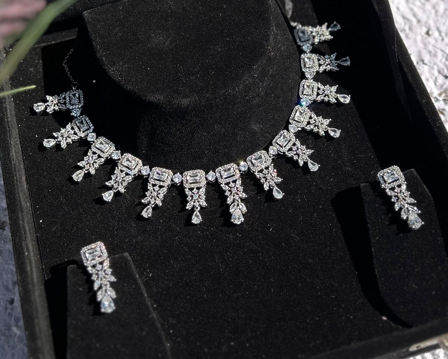 Snow Star Studded American Diamond Necklace Set