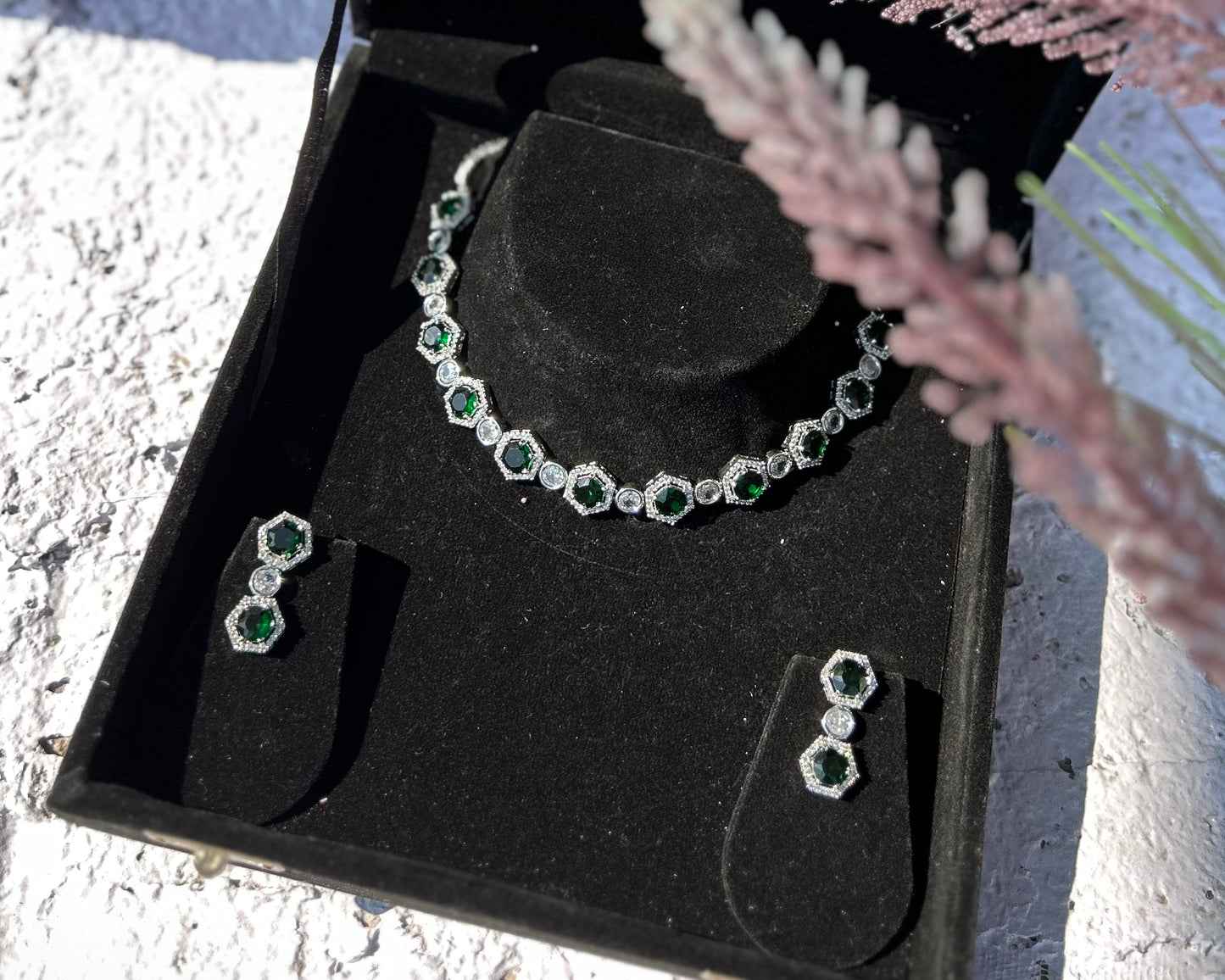 Forest Green American Diamond Necklace Set