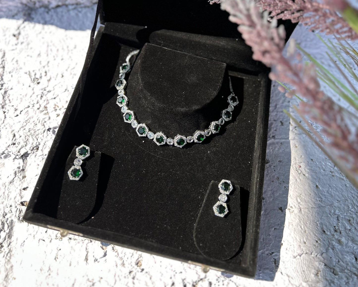 Forest Green American Diamond Necklace Set