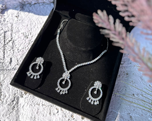 Circle American Diamond Studded Necklace Set