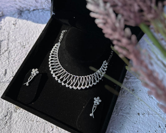 Caged Floral American Diamond Necklace Set