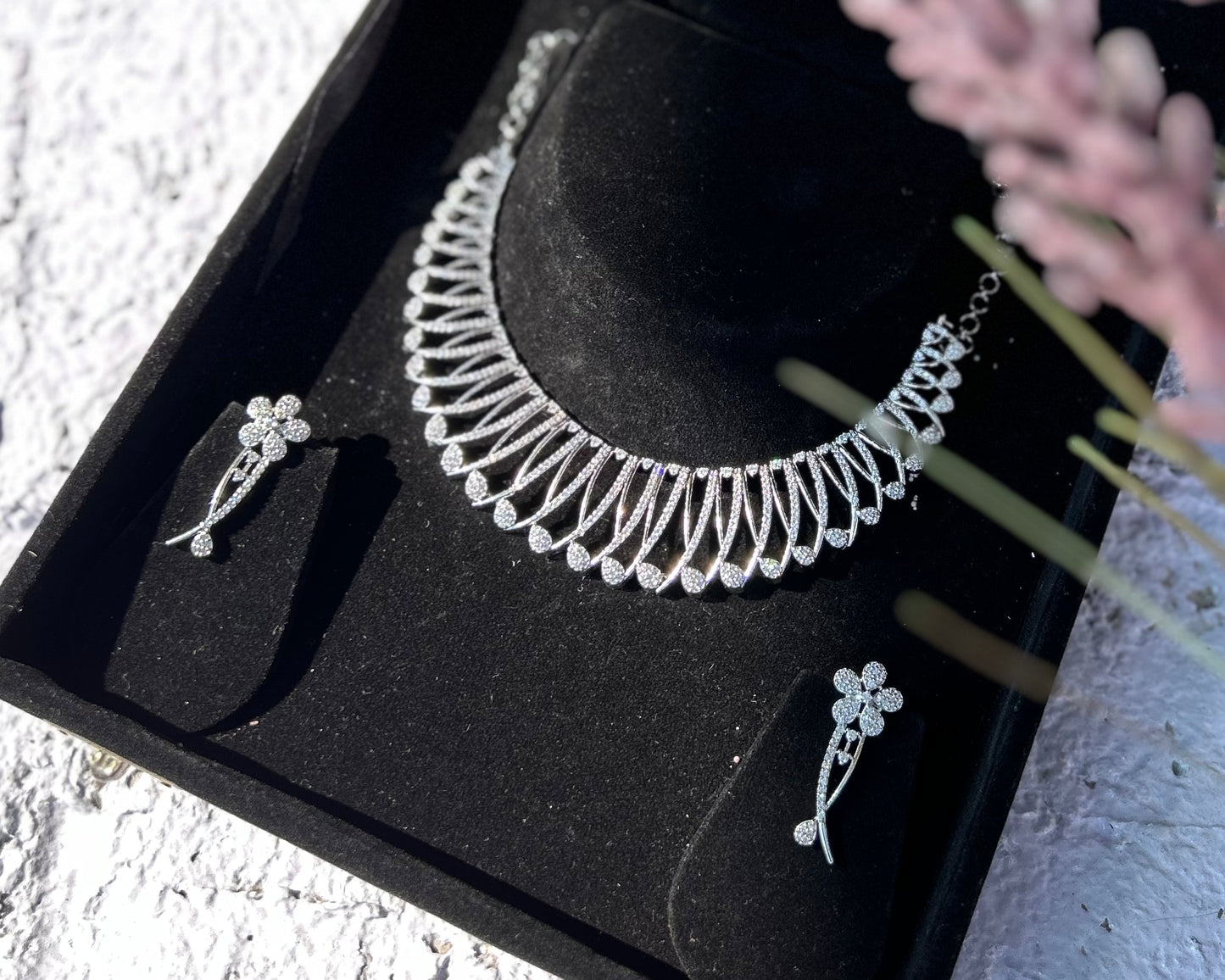 Caged Floral American Diamond Necklace Set