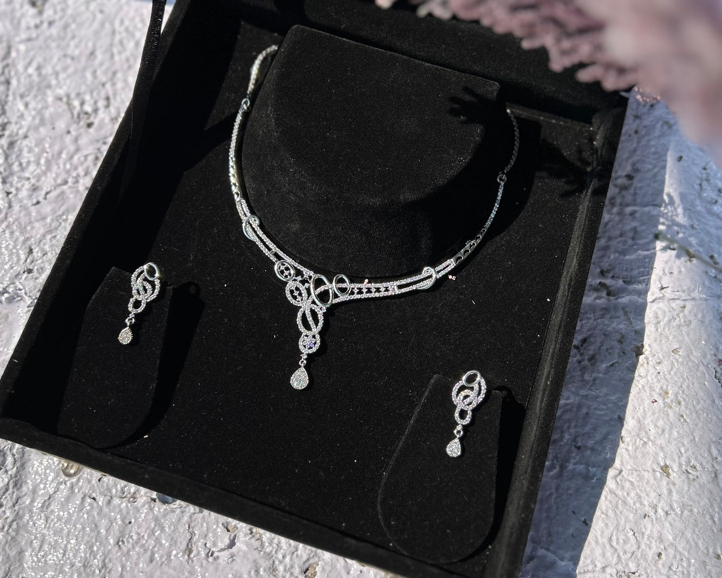 Oval Drop American Diamond Necklace Set