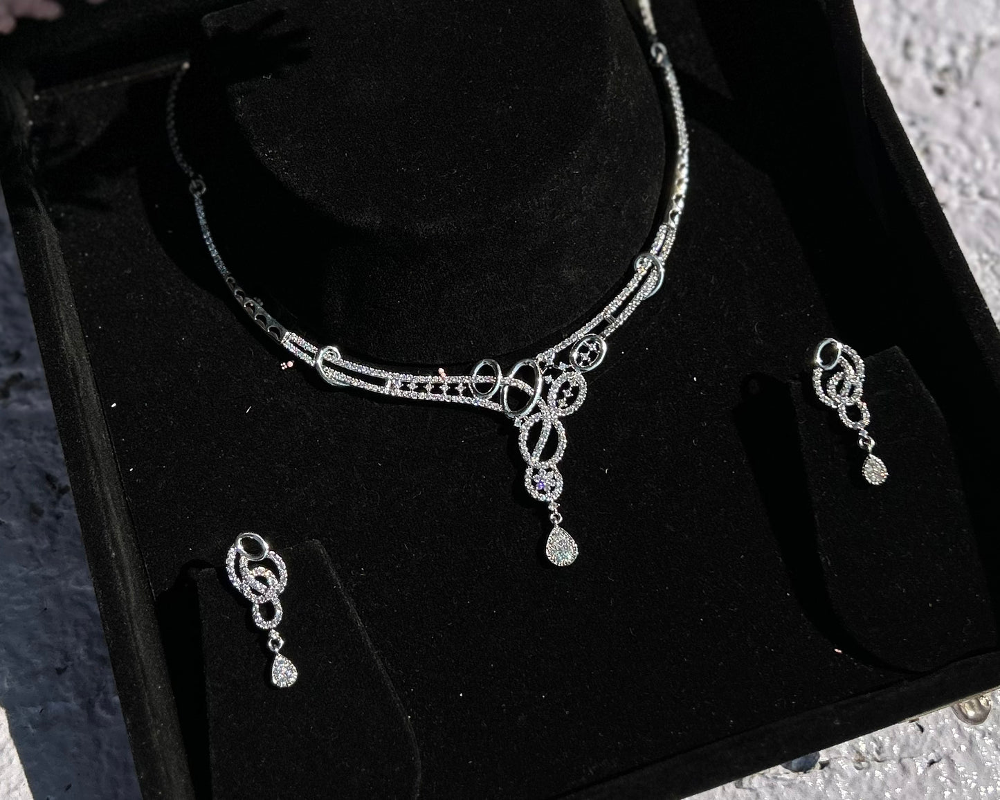 Oval Drop American Diamond Necklace Set