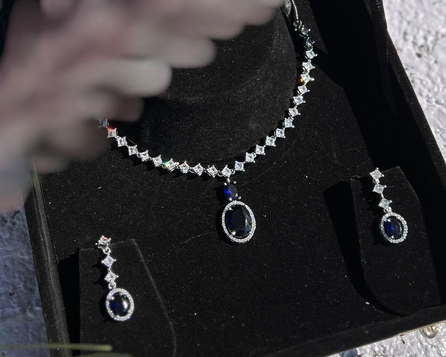 Blue Stone American Diamond Necklace Set