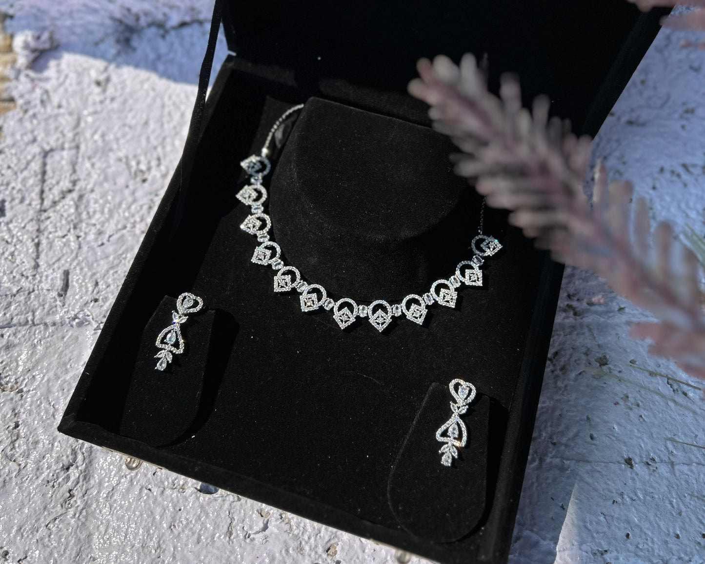 Petal Shaped American Diamond Necklace Set