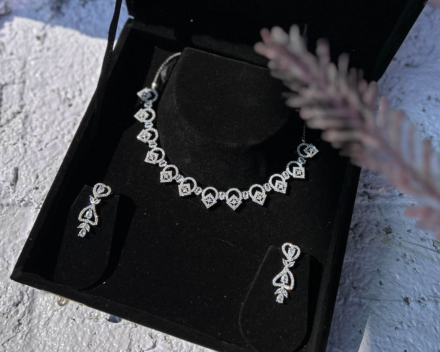 Petal Shaped American Diamond Necklace Set