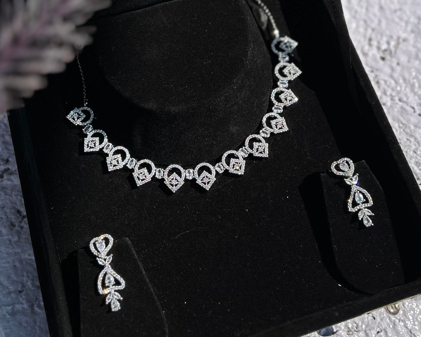 Petal Shaped American Diamond Necklace Set