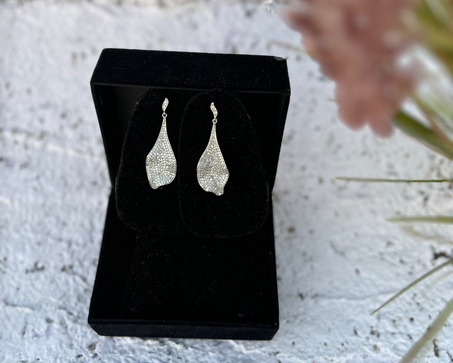 Wrinkled Leaf American Diamond Earrings