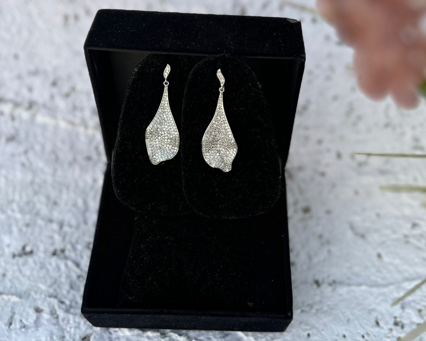 Wrinkled Leaf American Diamond Earrings