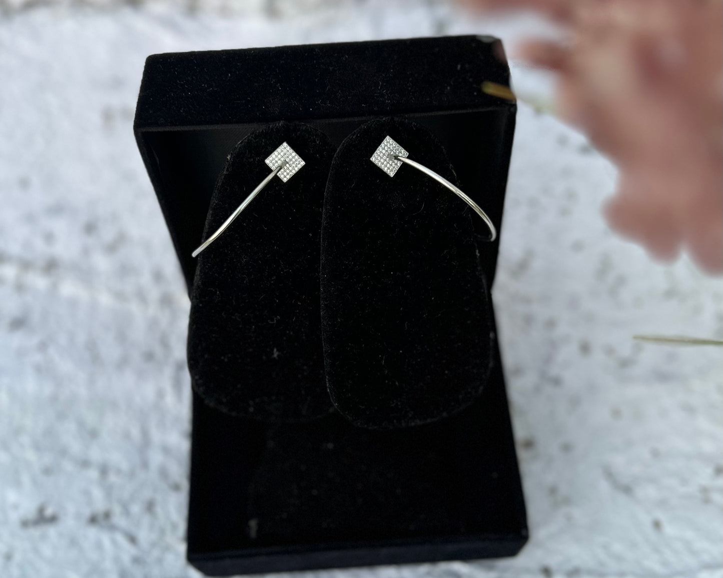 Box Shaped American Diamond Hoop Earrings