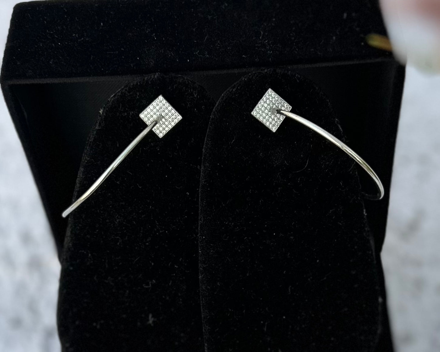 Box Shaped American Diamond Hoop Earrings